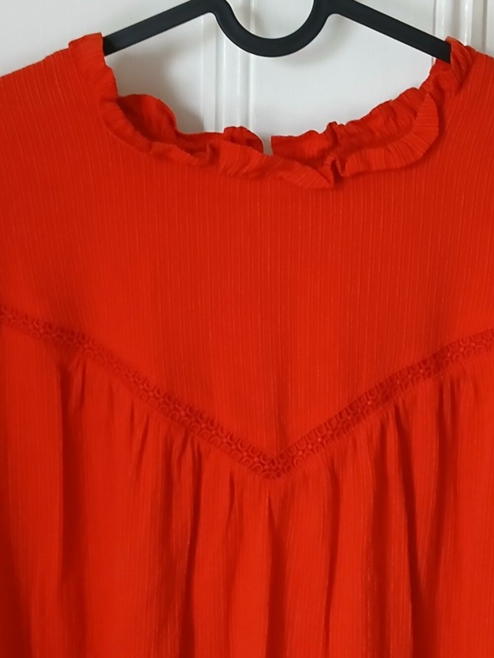 LOFT dark red cotton blouse lace front ruffle collar XXL